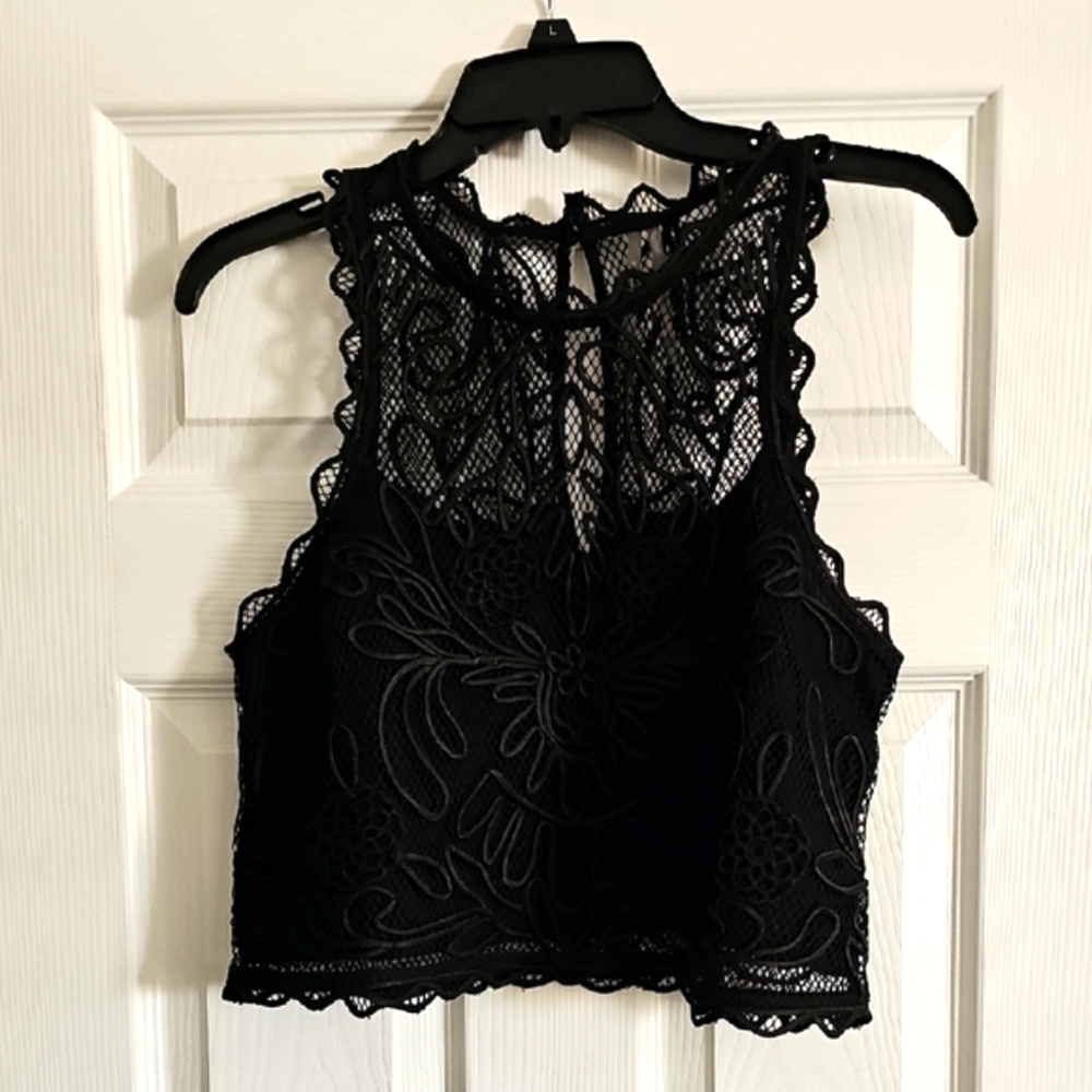 NWOT Anthropologie Black Embellished Crop Tank Top size S - Picture 4 of 14